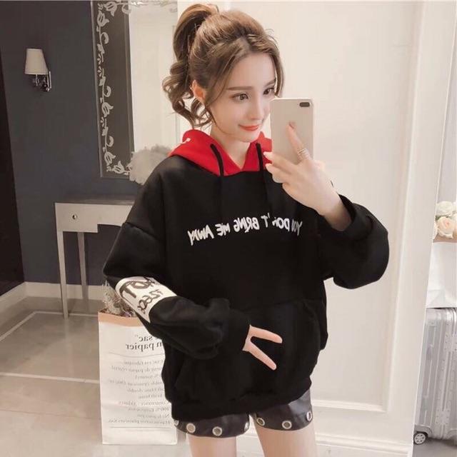 Áo hoodie nữ phối nón khác màu áo