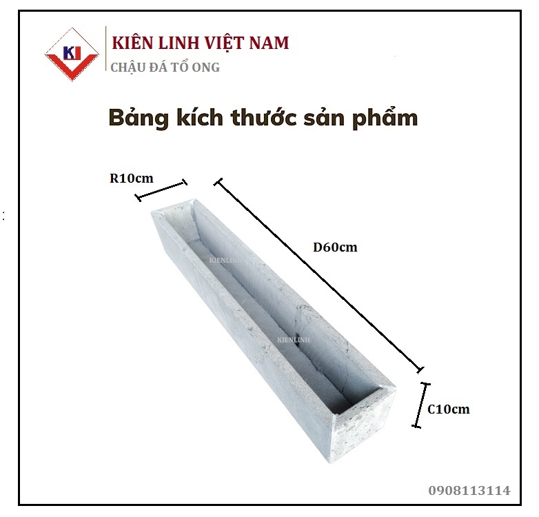 Chậu treo ban công trồng hoa D60x10x10cm bằng đá tự nhiên không nứt tét không giòn gãy treo ngoài trời