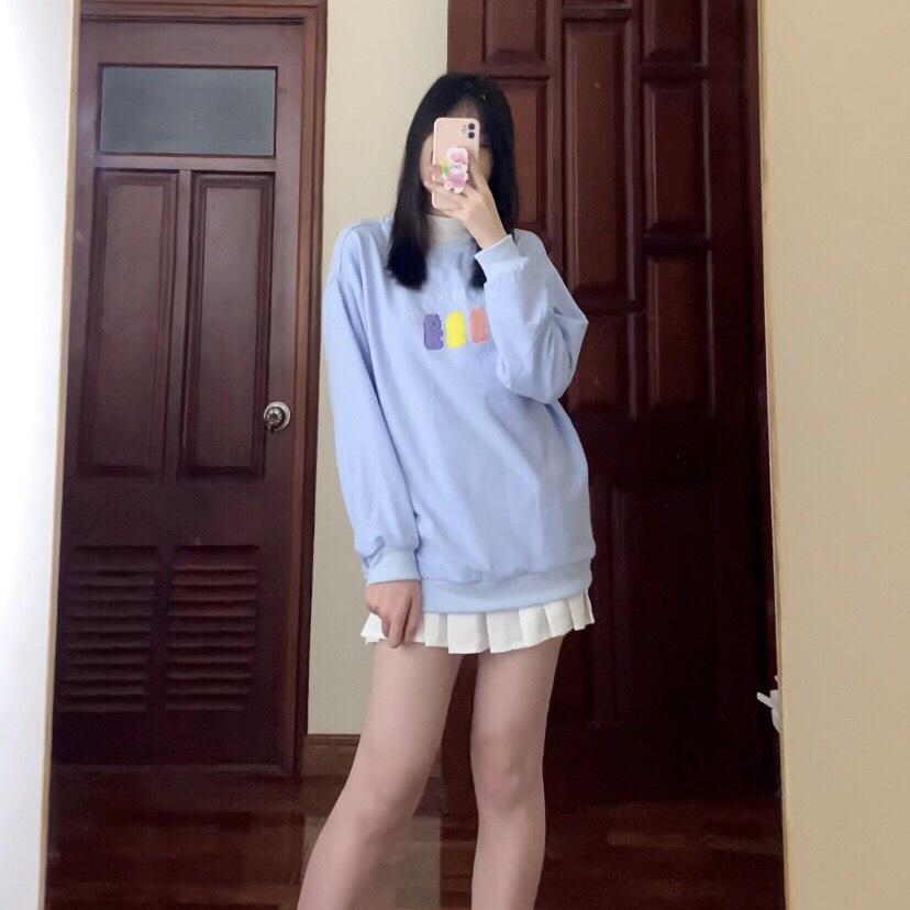 Áo Sweater Thêu Gấu Jelly Nỉ Ngoại Áo SWT Tay Phồng Chất Nỉ Unisex Mịn Đẹp