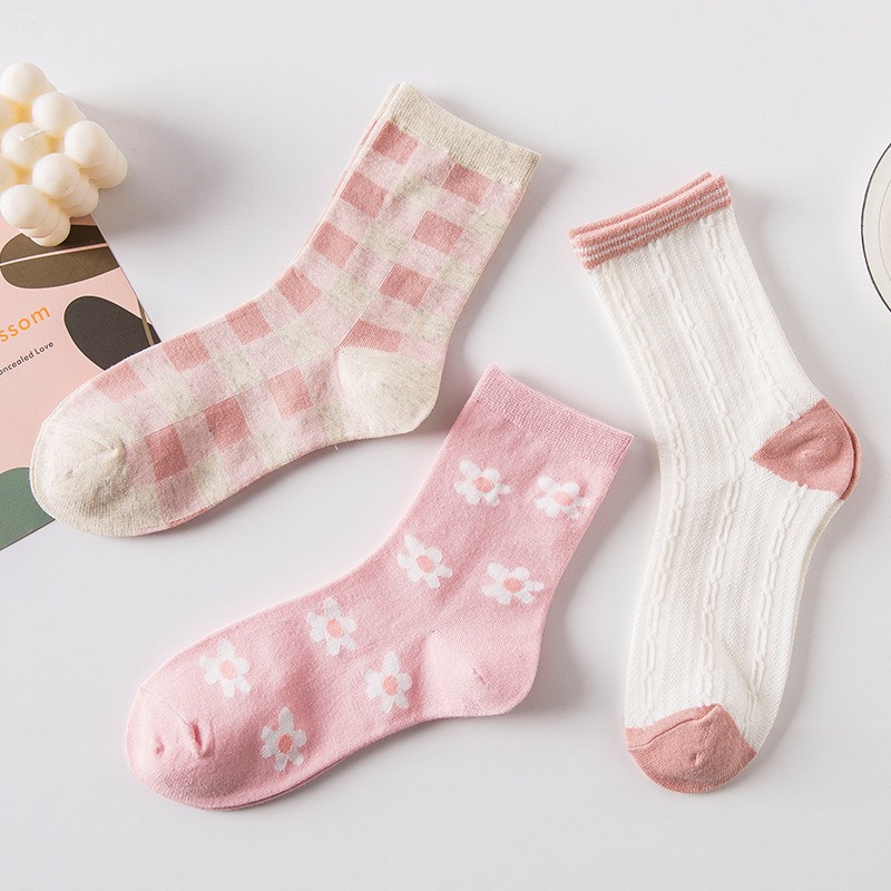 Set 3 đôi vớ tất nữ phong cách Hàn Quốc nhẹ nhàng TN98 vintage cánh hoa cực đẹp