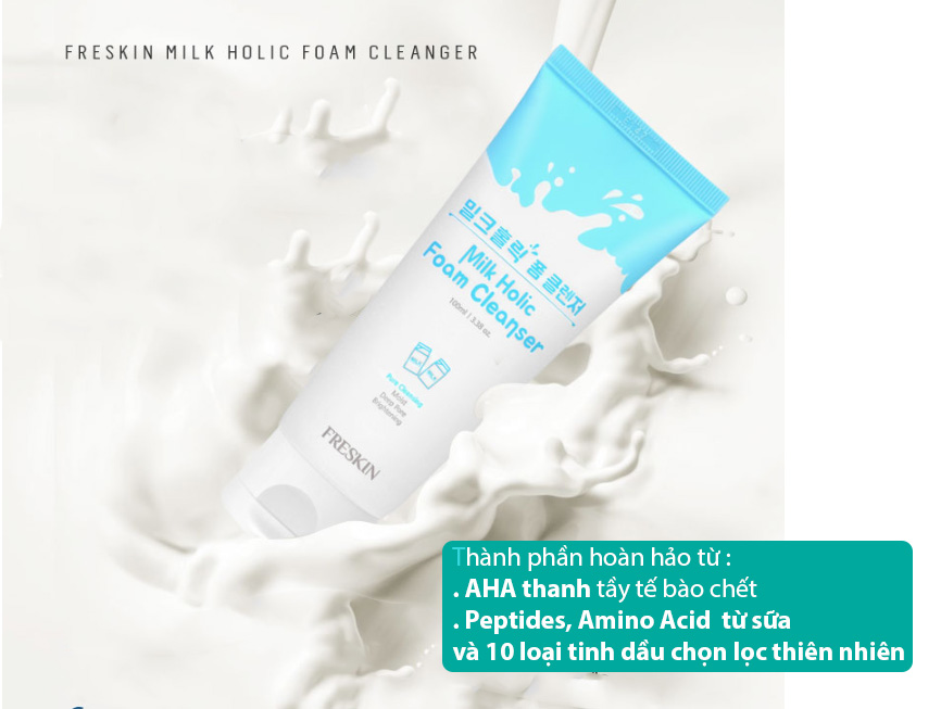 Sữa Rửa Mặt Men Sữa Sạch Freskin, Thanh Tẩy và Tái Tạo Da Mới, Dưỡng Trắng Mịn Da - Milk Holic Foam Cleanser FRESKIN (100ml)