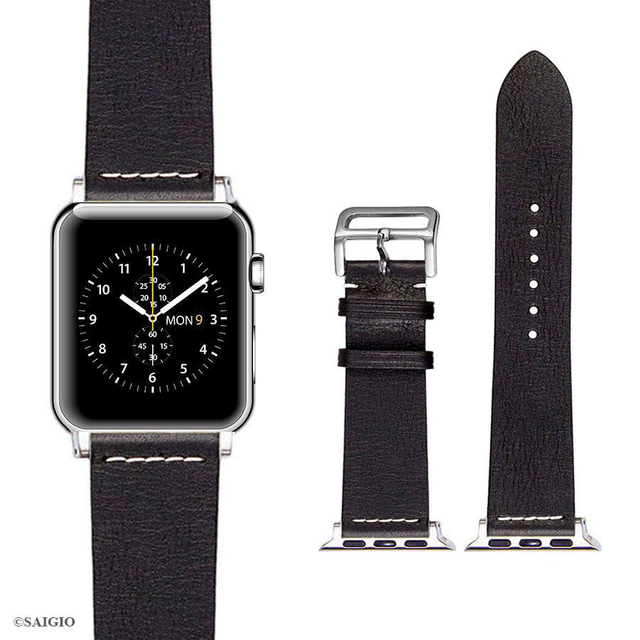 Dây Da Apple Watch 41mm 40mm 38mm, Chất Liệu Da Bò Cao Cấp, Phong Cách Vintage Thread Hoài Cổ, Đơn Giản Và Tinh Tế, Tương Thích Các Phiên Bản Series 9/8/7/6/5/4/3/2/1/SE/SE2 - Hàng Chính Hãng SAIGIO