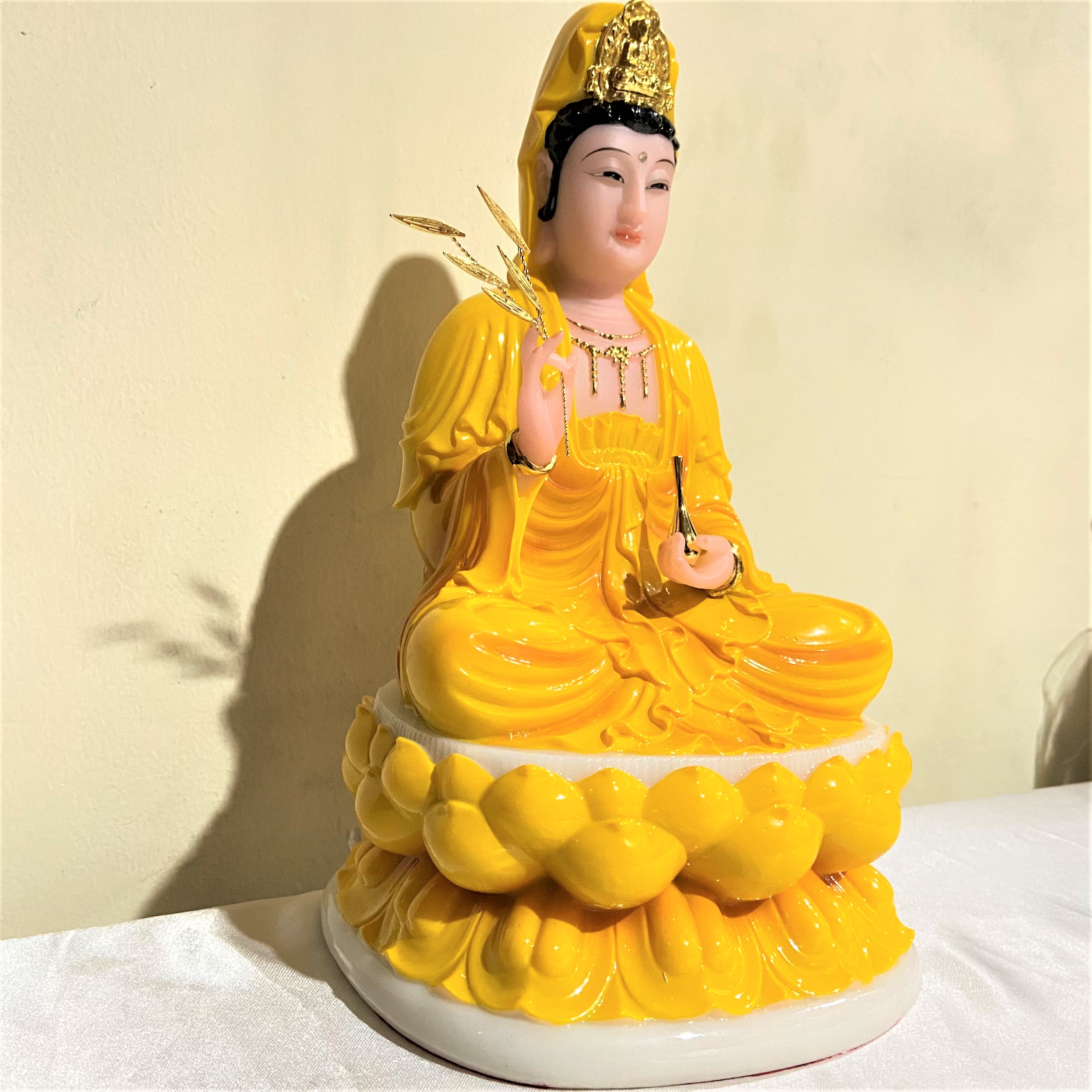 Tượng Phật Quan Âm Bột Đá Xanh Ngọc Cao 30cm