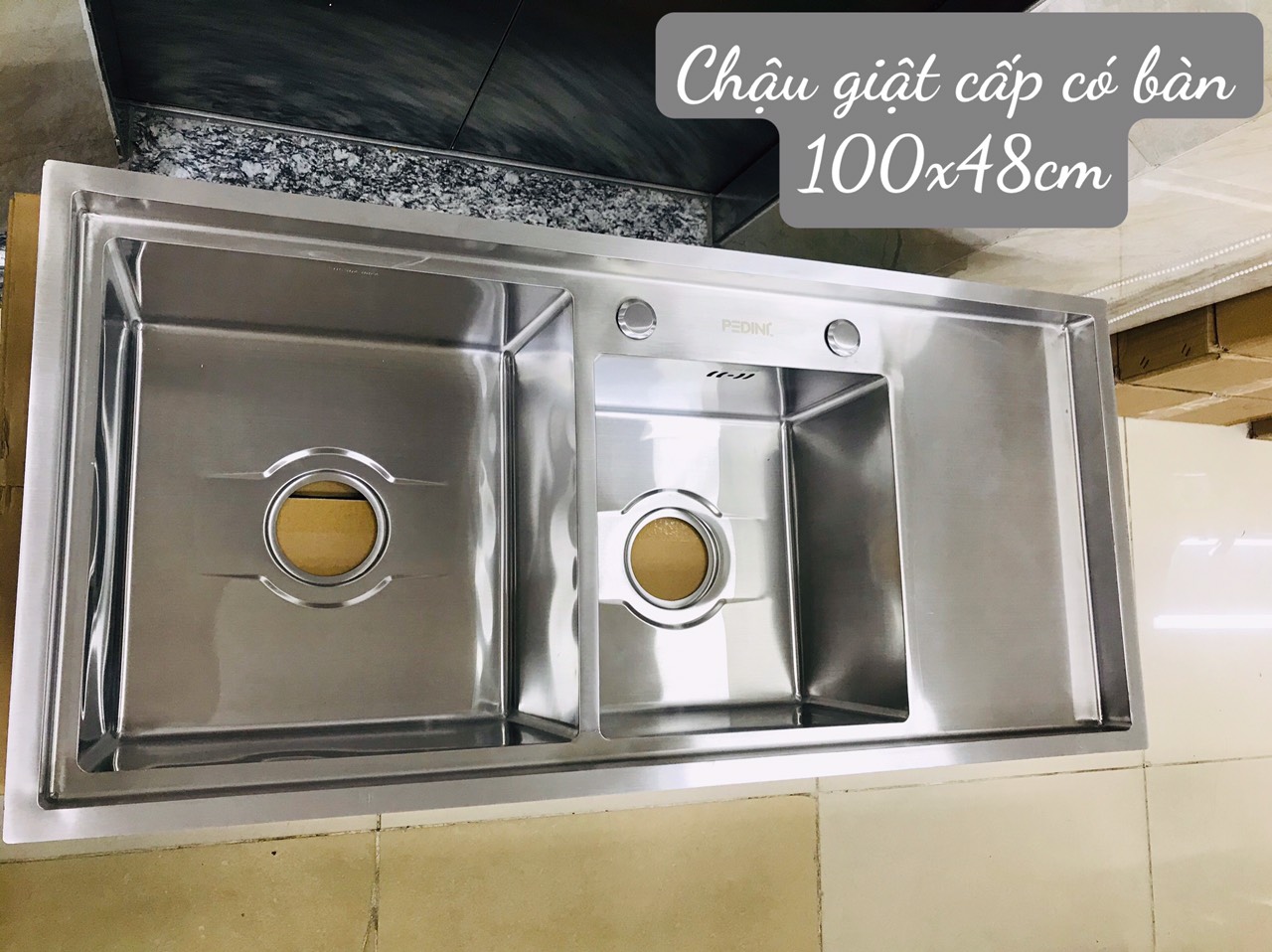 Chậu rửa bát inox 304 cỡ lớn có bàn giật cấp PEDINI 100x48cm