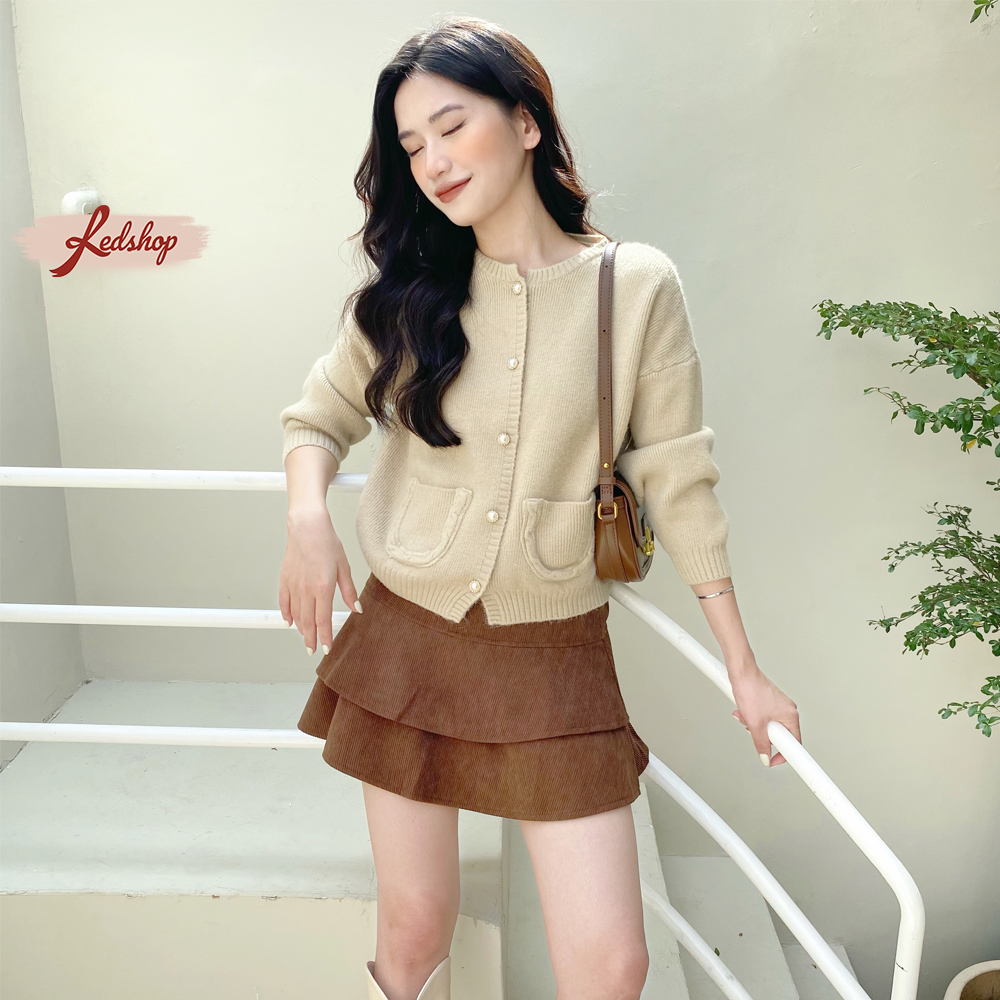 Áo cardigan nữ dài tay form rộng chúc khuy ngọc phong cách Hàn Quốc Red Shop 29987