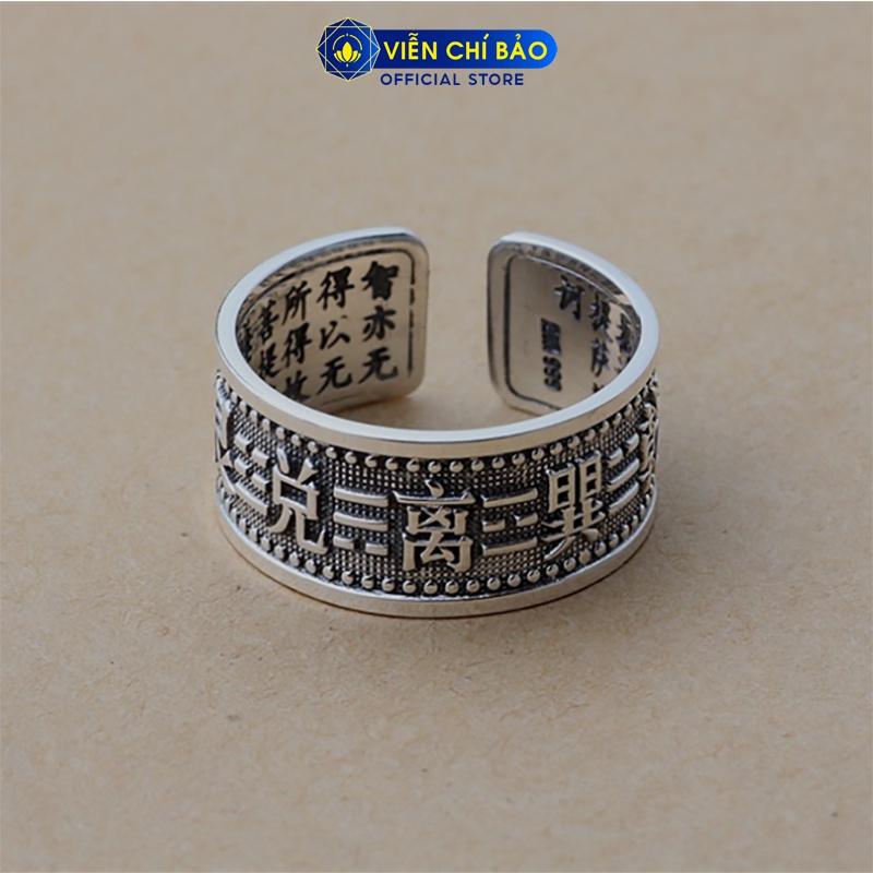 Nhẫn bạc nam Cửu kinh bát quái - Bát nhã tâm kinh chất liệu bạc Thái S925 Viễn Chí Bảo N101250