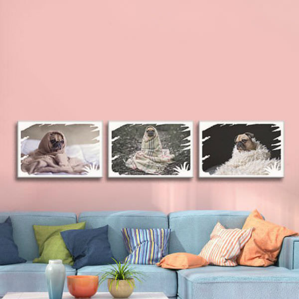 Bộ 3 Tranh Ép Gỗ MDF Treo Tường Hình Thú "Pug Và Khăn Choàng" W505