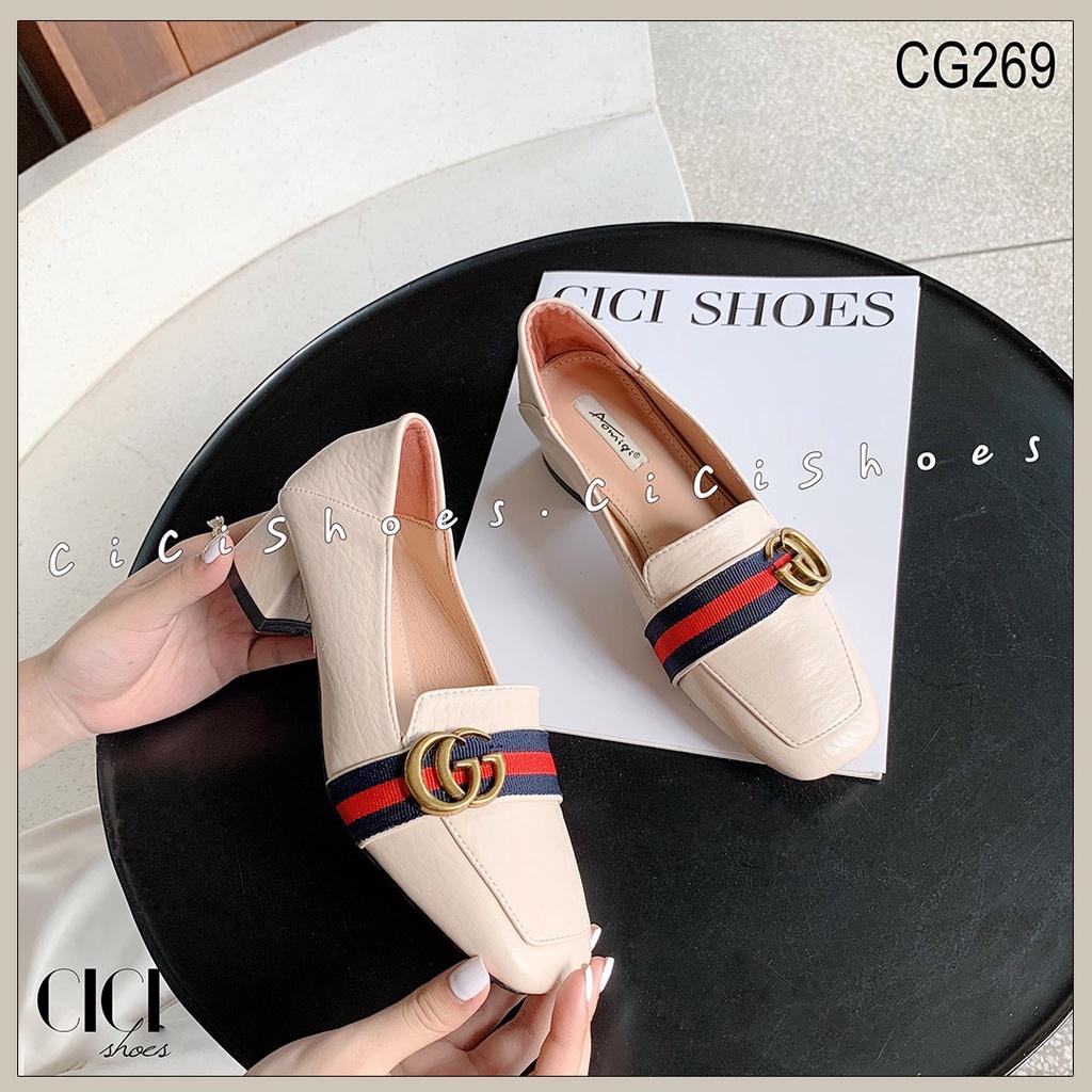 Giày cao gót nữ CiCi Shoes 5cm, giầy gót chéo đai xanh đỏ - CG269