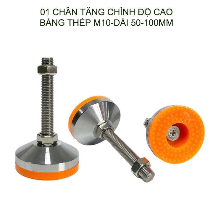 01 Chân tăng chỉnh độ cao bằng sắt có đế cao su, trục M10, dài 50-100mm tùy chọn