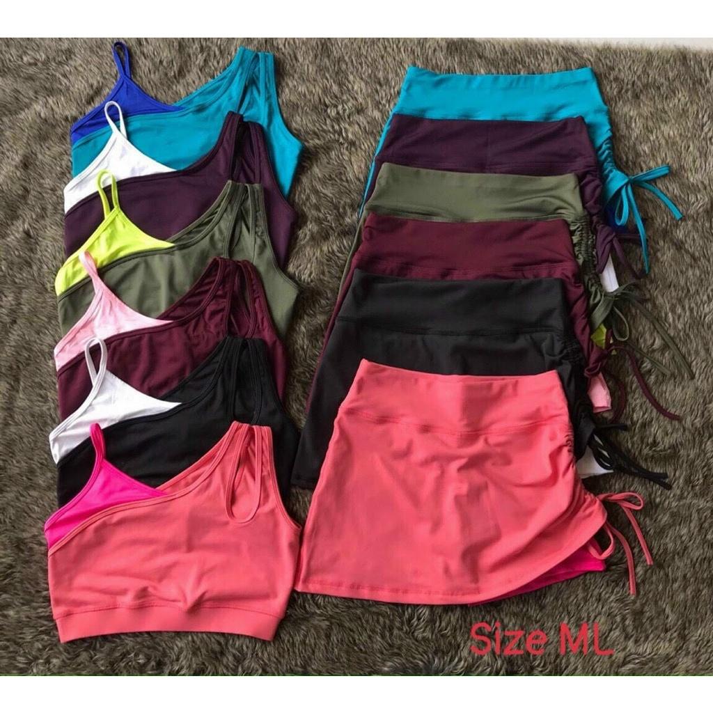 Set bộ đồ tập Hot trend Áo lệch vai Đùi váy 2 lớp Tập Thể Dục Gym Yoga Aerobic Picnic Dã Ngoại Nữ