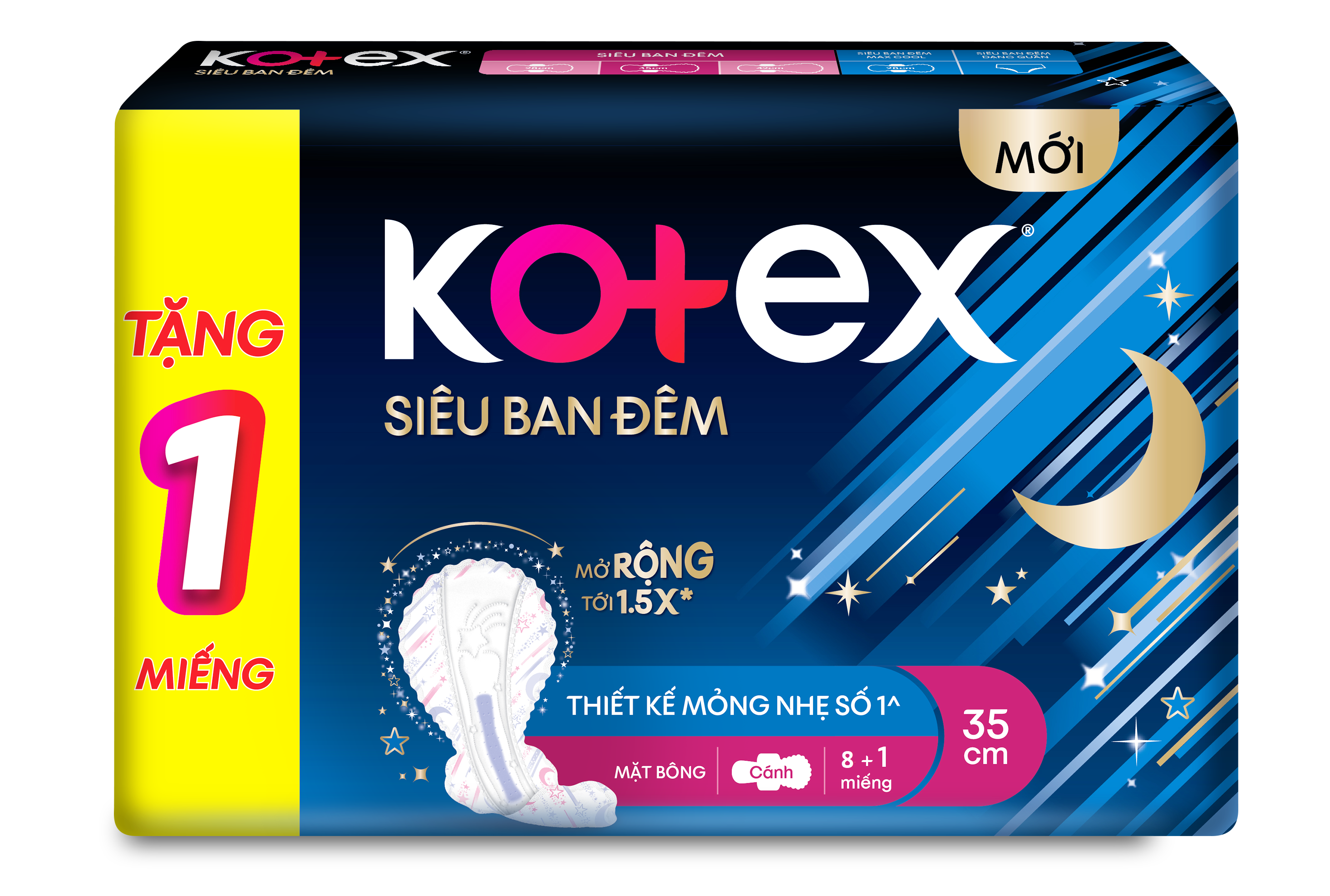 Combo 4 Băng Vệ Sinh Kotex Siêu Ban Đêm 35cm, gói (8+1) miếng