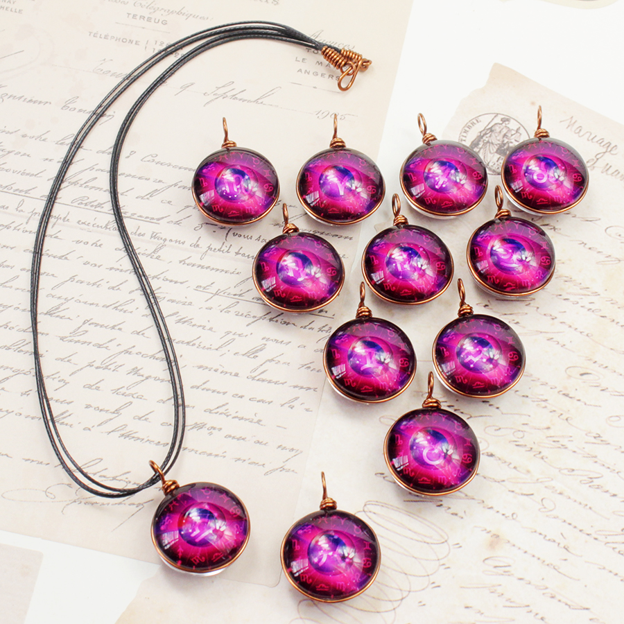 Dây chuyền 12 cung hoàng đạo Zodiac tông tím huyền bí 06647-DC003