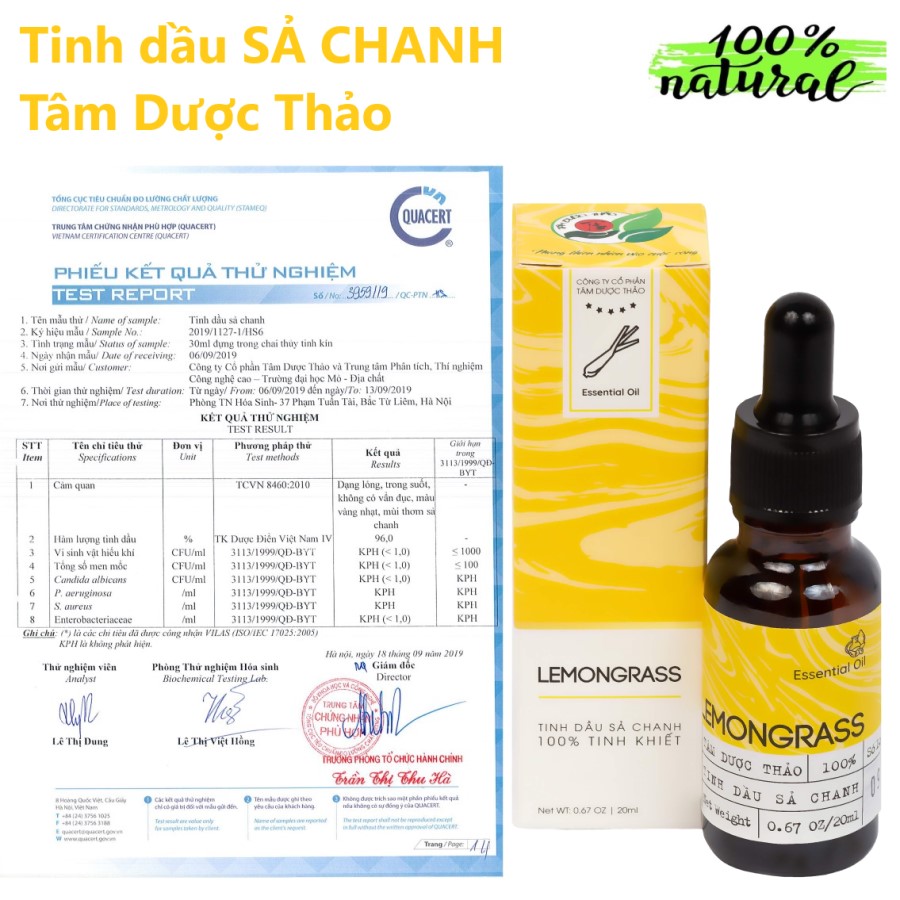 Tinh dầu Sả chanh Tâm Dược Thảo 20ml - Tinh dầu nguyên chất, 100% tự nhiên