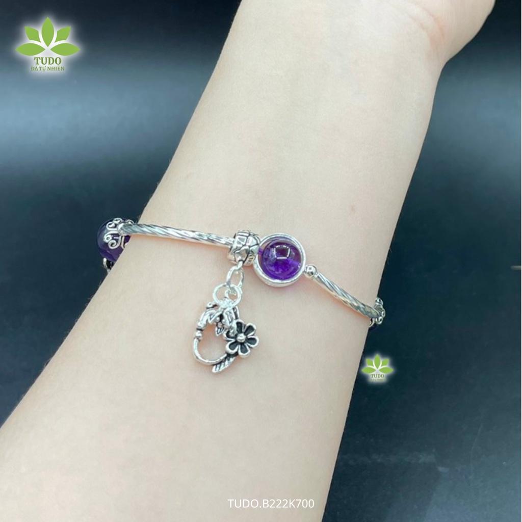 Vòng Tay Bạc Nữ Charm Bạc Cát Tường, Hoa Sen, Ốp Bọc Mix TA Tím TUDO B222K700 cho Mệnh Hỏa Thổ