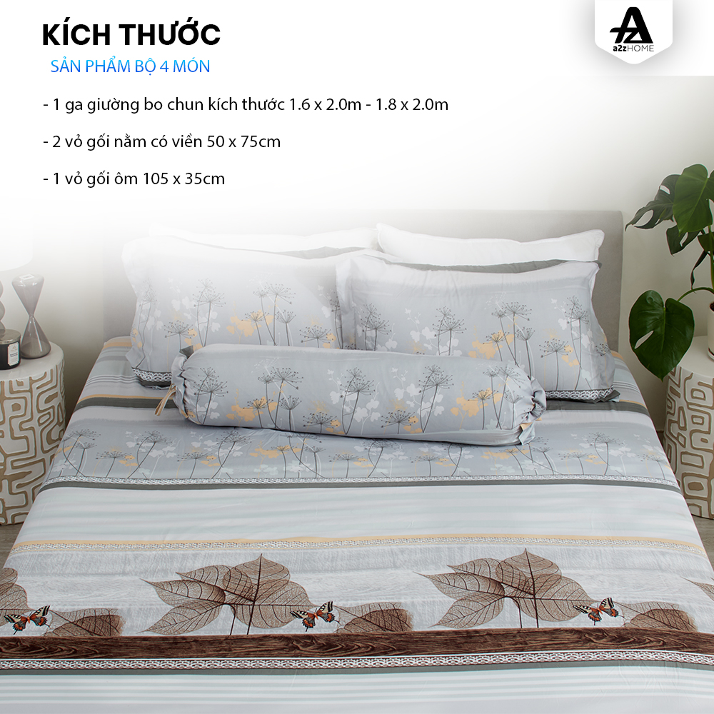 Bộ Ga Trải Giường 4 Món Flower Stripes Mềm Mại 100% Mirco Silk Cao Cấp A2Z Home