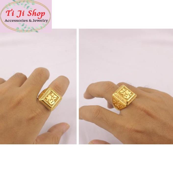 Nhẫn Inox cao cấp chữ Phước màu vàng siêu đẹp, bền màu - tặng hộp - Đeo tay vạn sự may