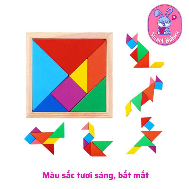 Đồ chơi trí uẩn Tangram 12x12cm, đồ chơi xếp gỗ thông minh trí tuệ cho bé