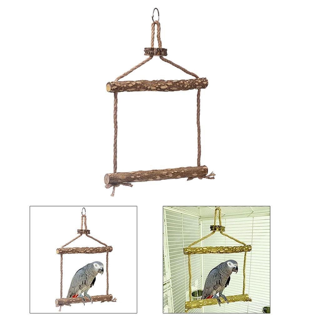 Wooden Bird Swing Parrot Parakeet Budgie Macaw Cage Climbing Hanging Toy