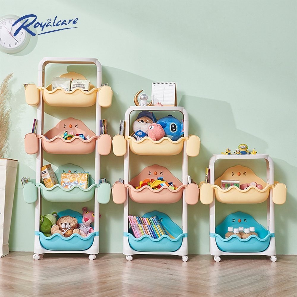 Kệ đựng đồ chơi có bánh xe cho bé 2/3/4 tầng RoyalCare B8106 hình gà con dễ thương