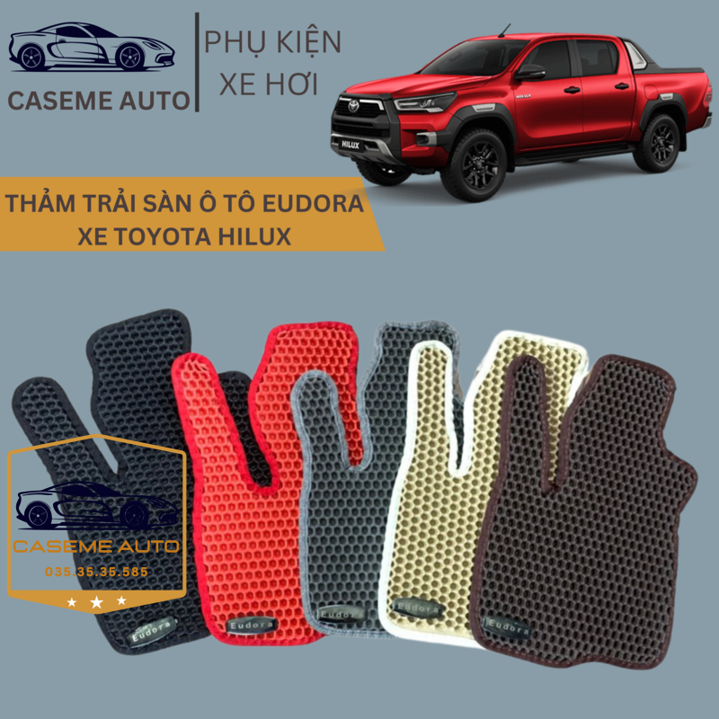 [TOYOTA HILUX] Thảm Trải Sàn, Lót Sàn Ô Tô Cao Su Eudora CloudFoam Thiết Kế Theo Xe Dành Cho Xe TOYOTA HILUX, Chống Nước, Không Mùi, Ngăn Bụi Bẩn, Dễ Vệ Sinh - Hàng Chính Hãng