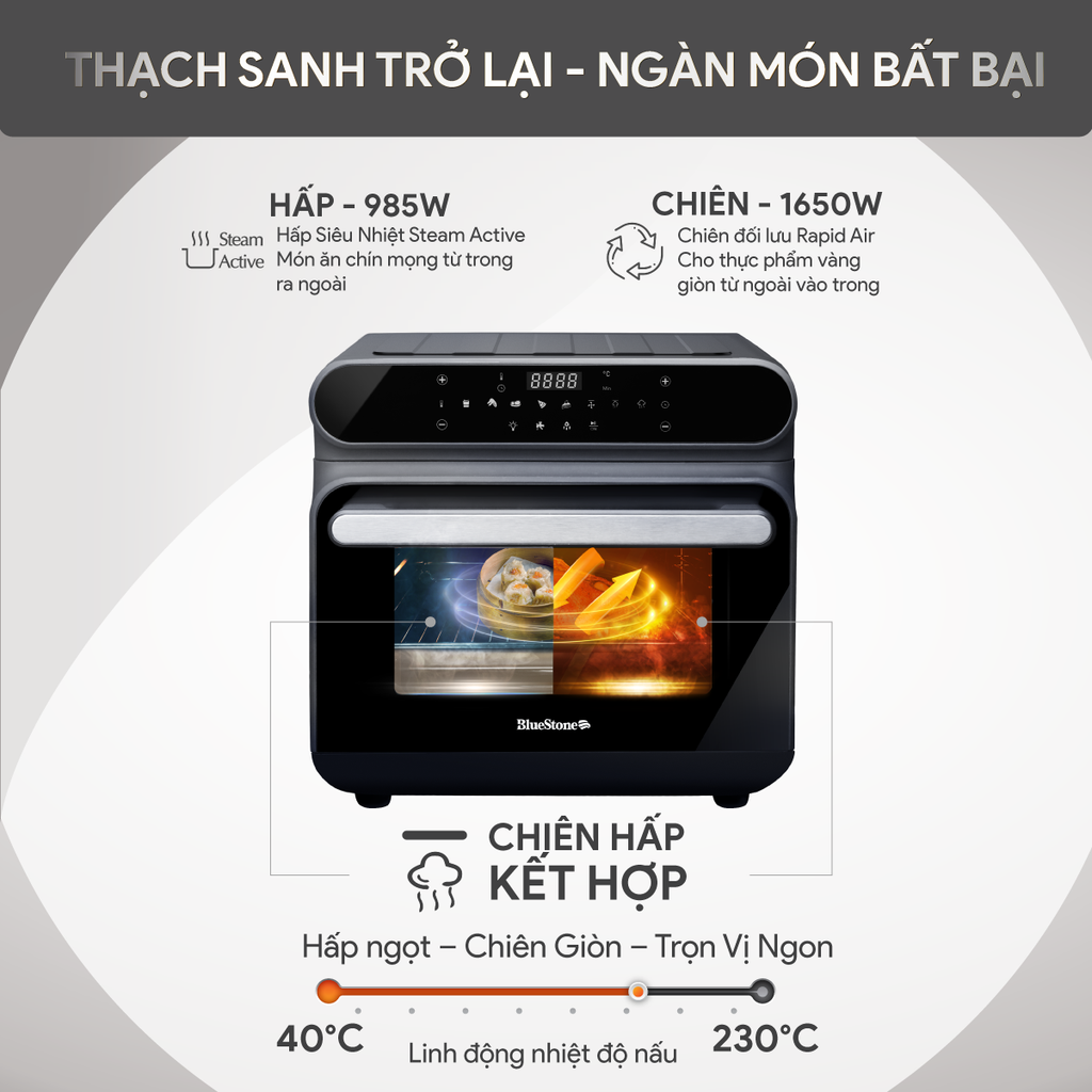 Nồi Chiên Không Dầu Kết Hợp Chức Năng Hấp BlueStone  AFB-5895 (24 Lít) - Hàng chính hãng