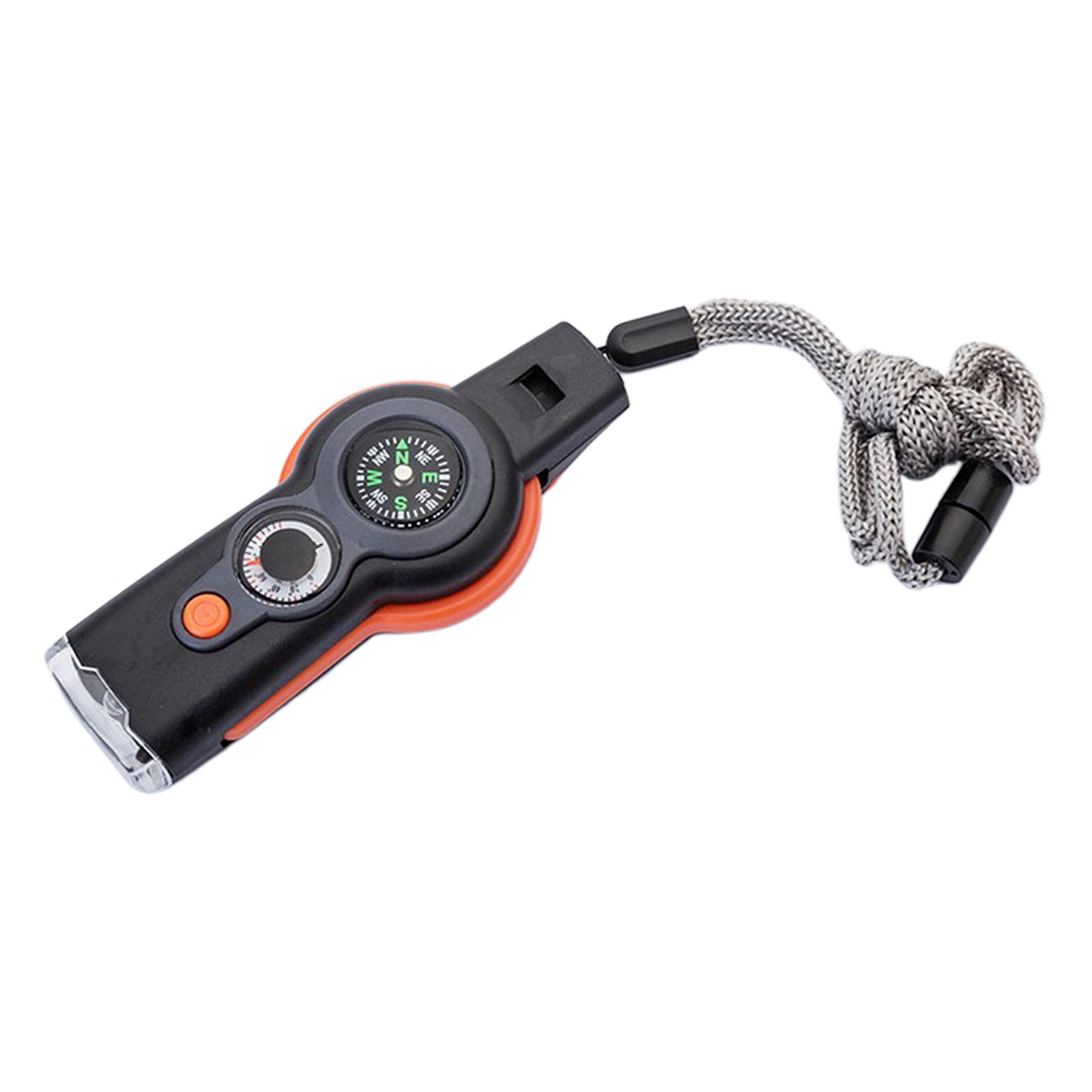 7-in-1 Emergency Survival Safety Whistle Reflector Mirror LED Signal Lights