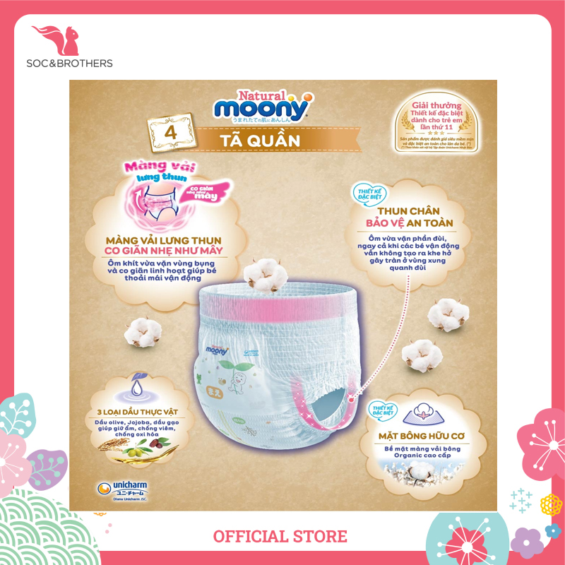 Bỉm quần cao cấp Moony Tự nhiên Organic size XL32 -1905