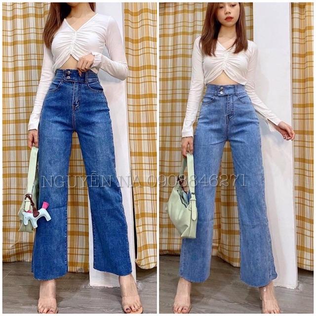 JEANS SUÔNG ỐNG ĐỨNG LƯNG SIÊU CAO SIÊU MỀM GIÃN- ảnh thật toàn bộ