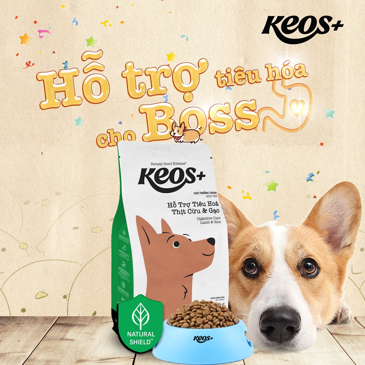 20KG Thức ăn chó Keos+ hỗ trợ tiêu hóa cho chó, vị thịt cừu &amp; gạo . KEOS PLUS ADULT Digestive Care Lamb and Rice