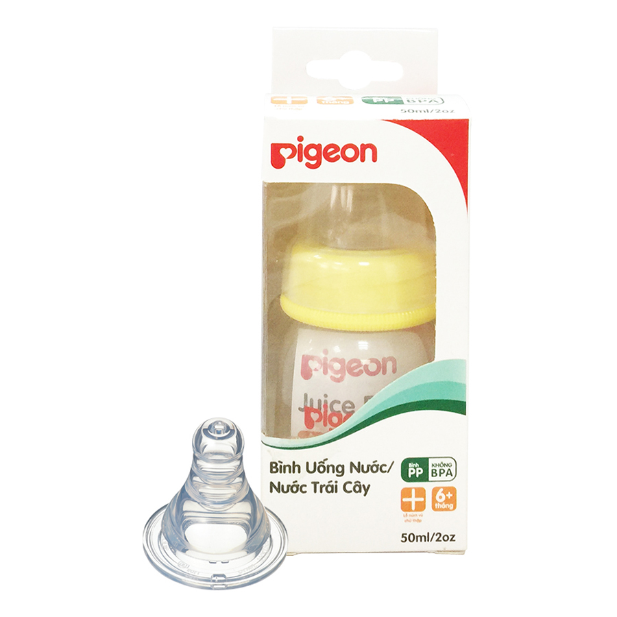 Combo Pigeon: Bình Uống Nước Và Nước Trái Cây (50ml) + Núm Vú Siêu Mềm (S) - Foc