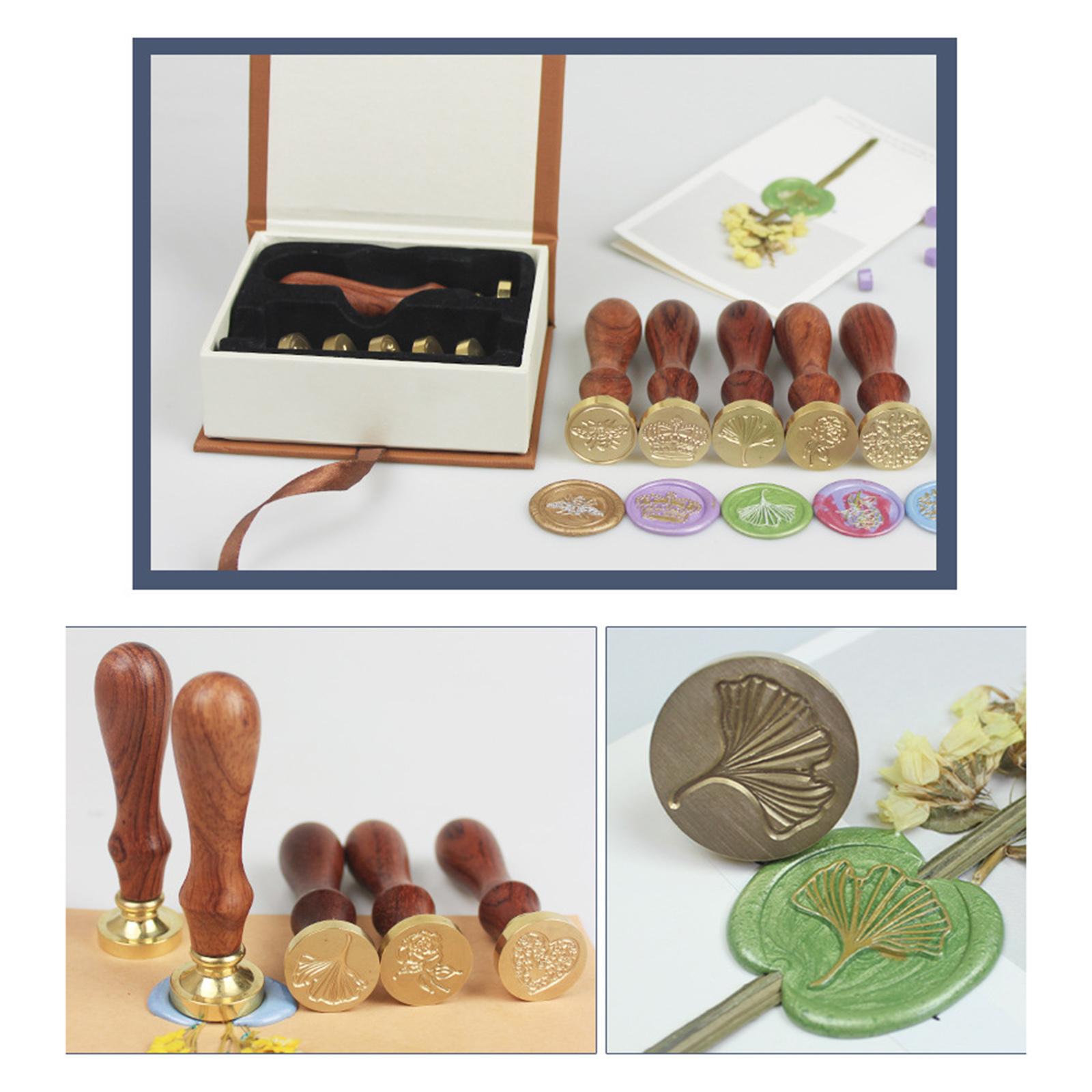 Retro Sealing Stamp Set, Wax Seal Stamp w/ Wooden Handle & Copper Head, for Wedding Invitations Card Decoration Gift
