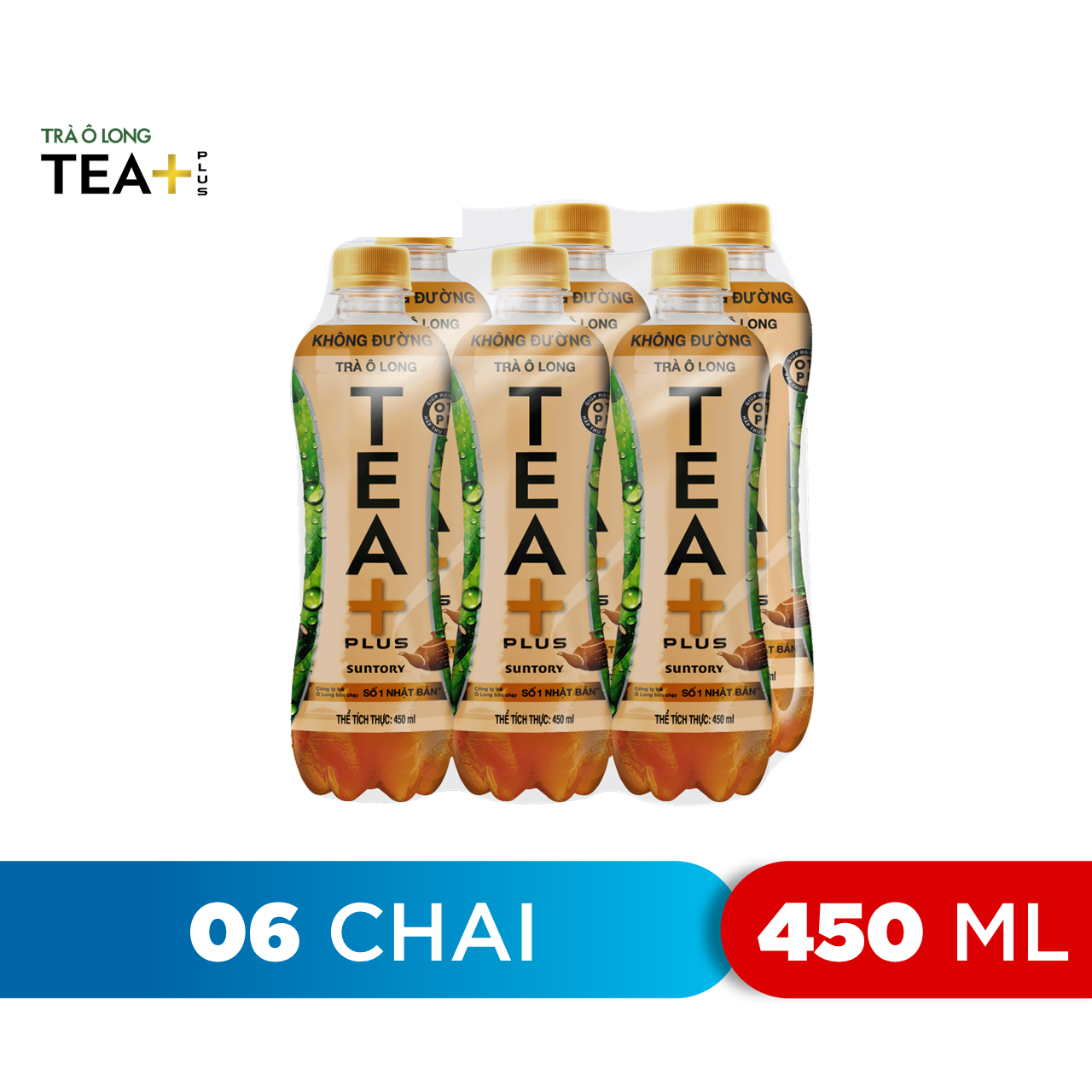 Lốc 6 Chai Ô long Không Đường Tea+ (450ml/Chai)