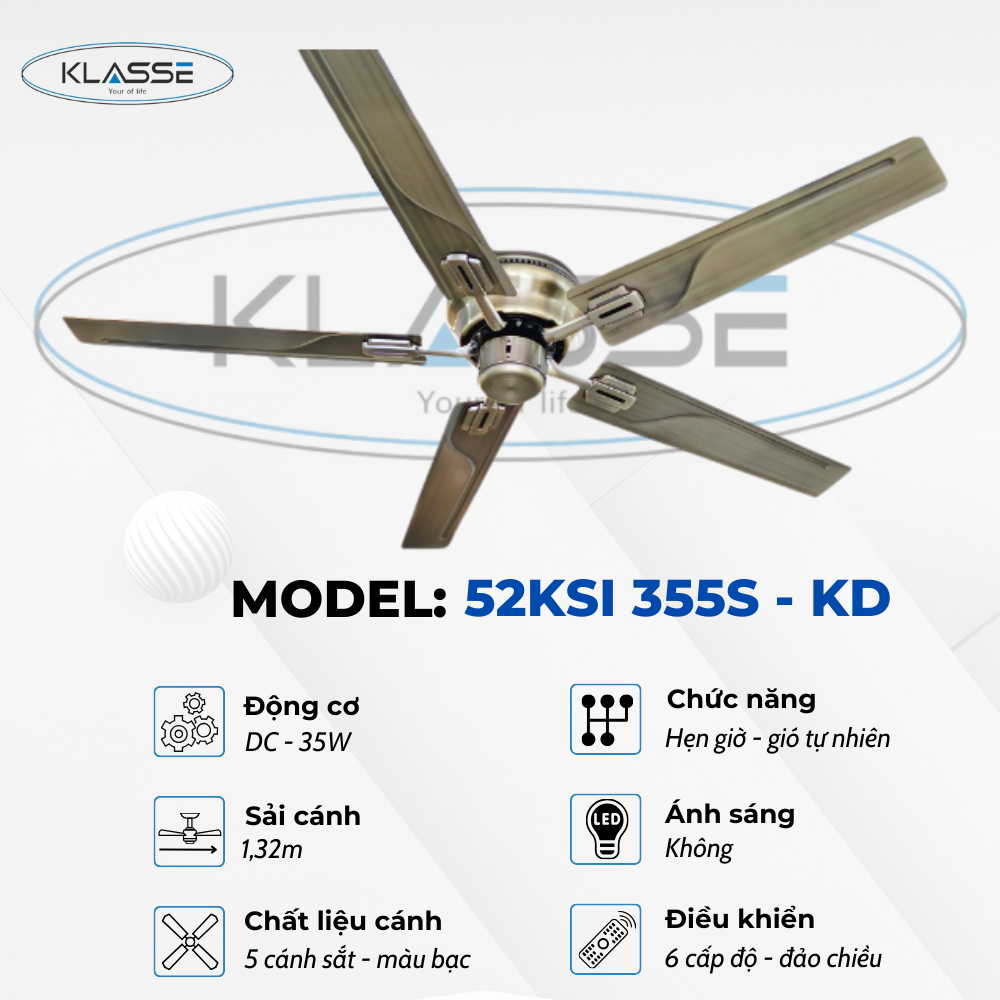 Quạt trần không đèn Klasse 52KSI 355S – KD hàng chính hãng
