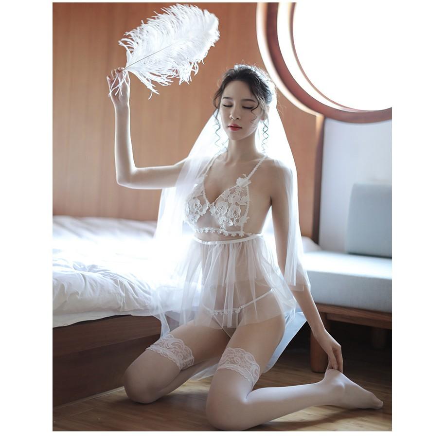 Váy ngủ sexy - bộ cosplay cô dâu gợi cảm - đồ ngủ gợi cảm g56 ( Có sẵn)