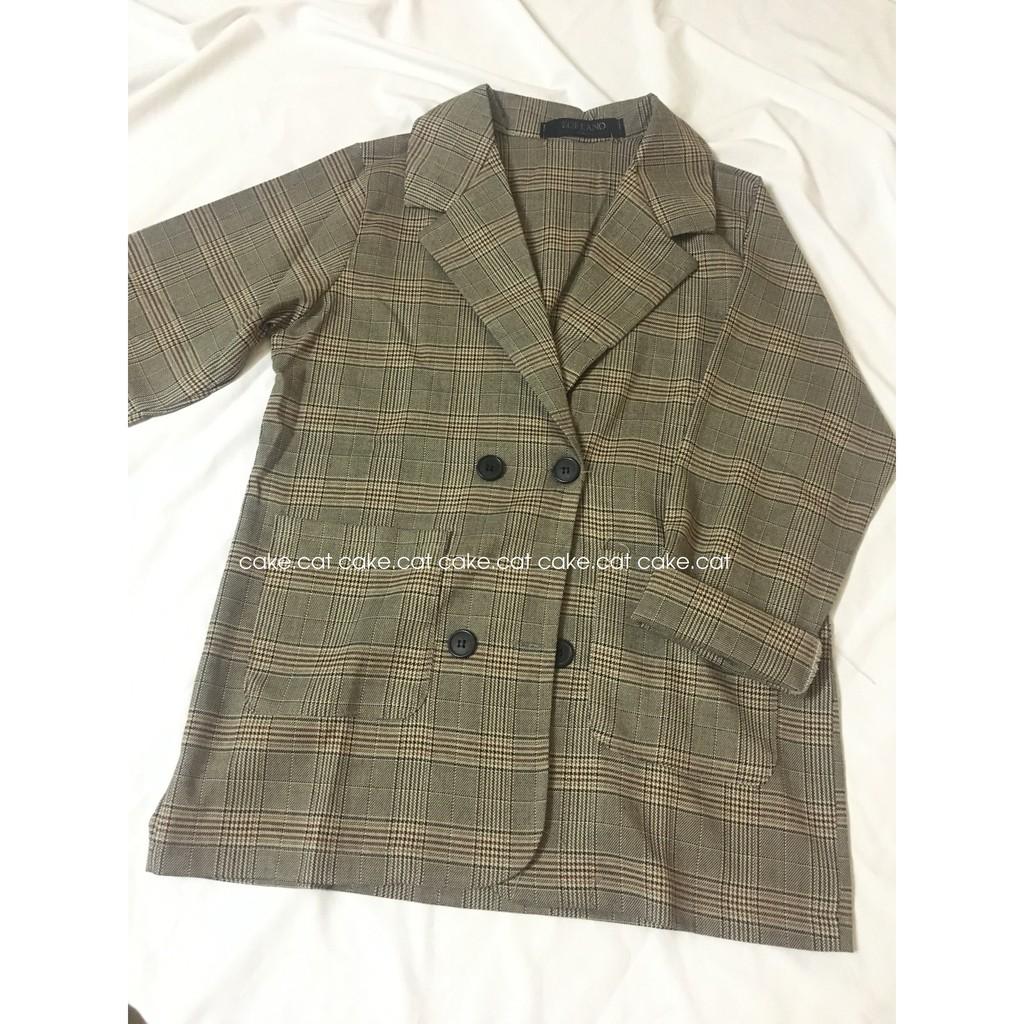 Áo Blazer kẻ nâu tây 4 cúc freesize (VIDEO ẢNH THẬT)