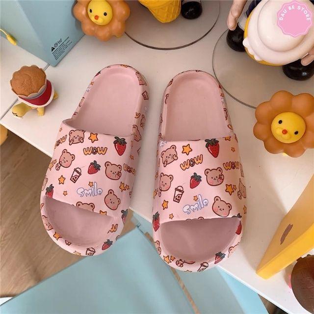Dép Đế Bánh Mì Ulzzang Hình Gấu Hồng Trắng Siêu Êm Chống Trơn Trượt Siêu Xinh Cho Nữ - DAUBE - D033
