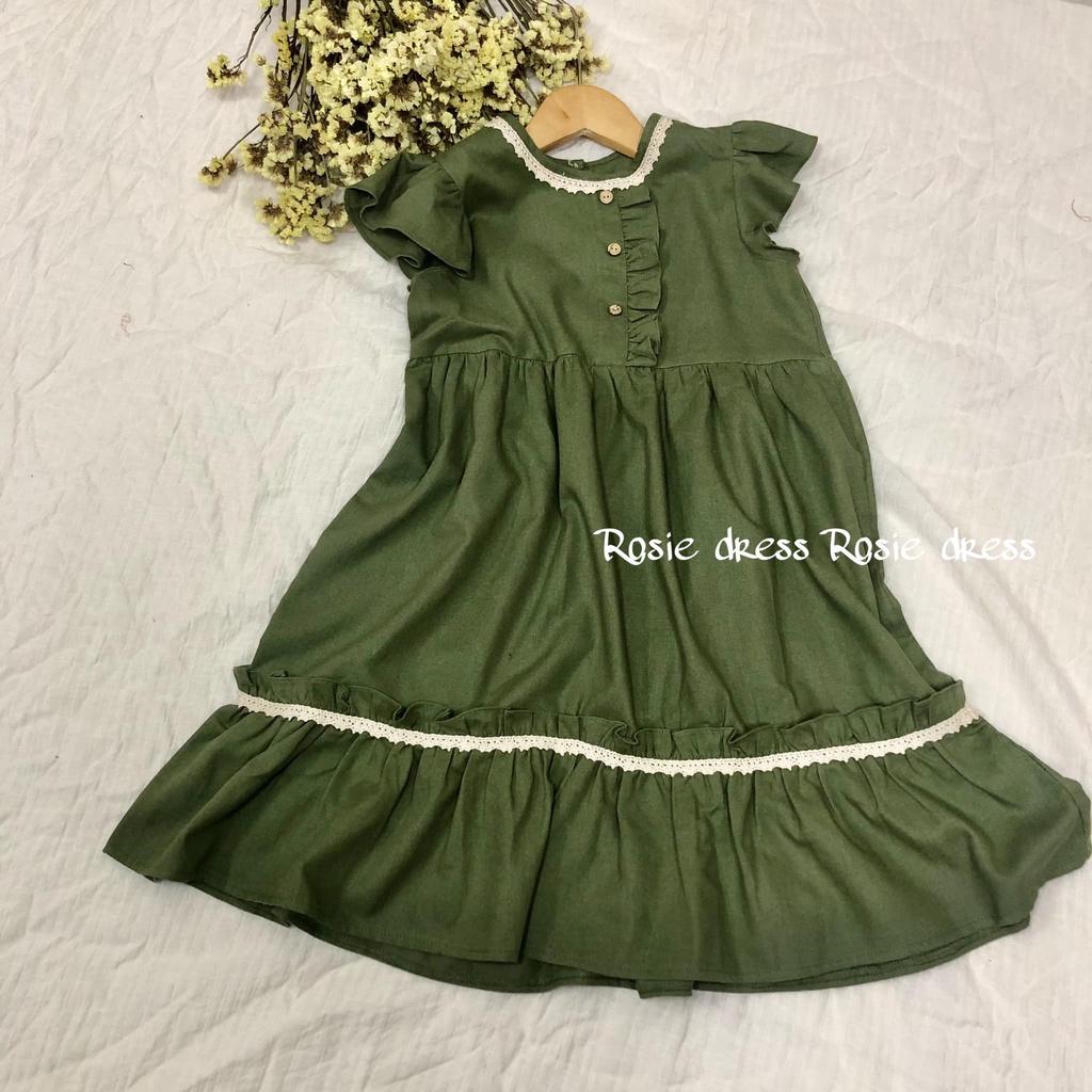 Váy xanh rêu cánh tiên ROSIE V21, chất vải 100% tự nhiên, mềm thoáng mát cho bé gái từ 9 - 38kg