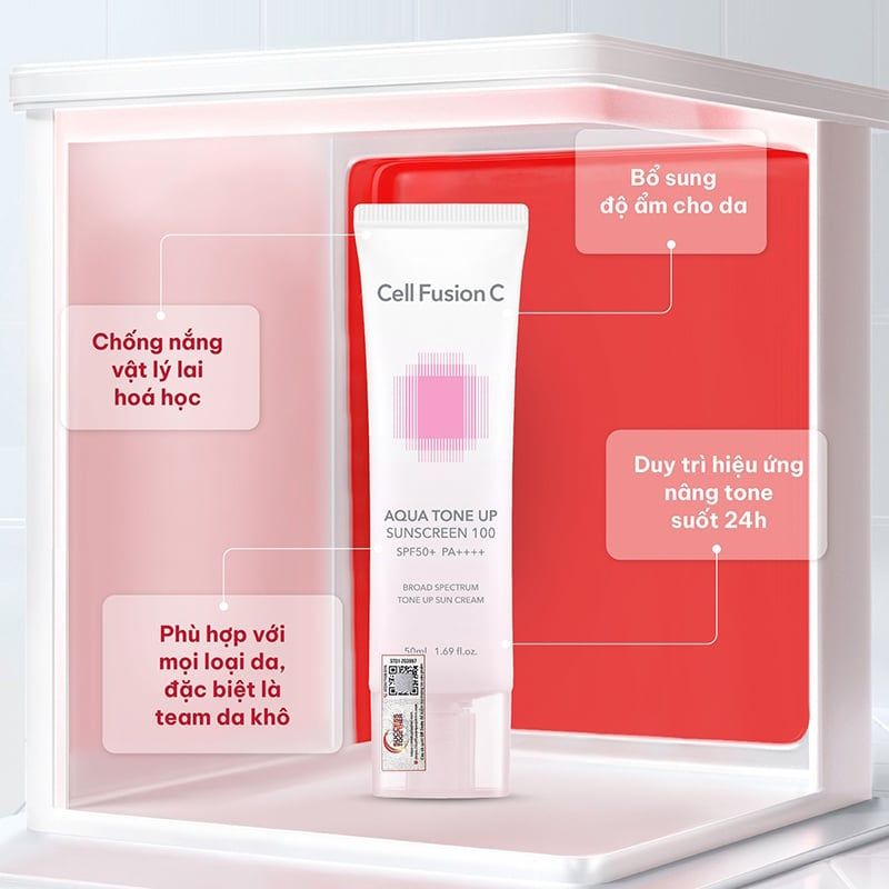 Kem Chống Nắng Nâng Tone Cấp Ẩm Căng Bóng Cho Mọi Loại Da Aqua Tone Up 100 Sunscreen SPF 50+ PA++++ 35ml + 35ml