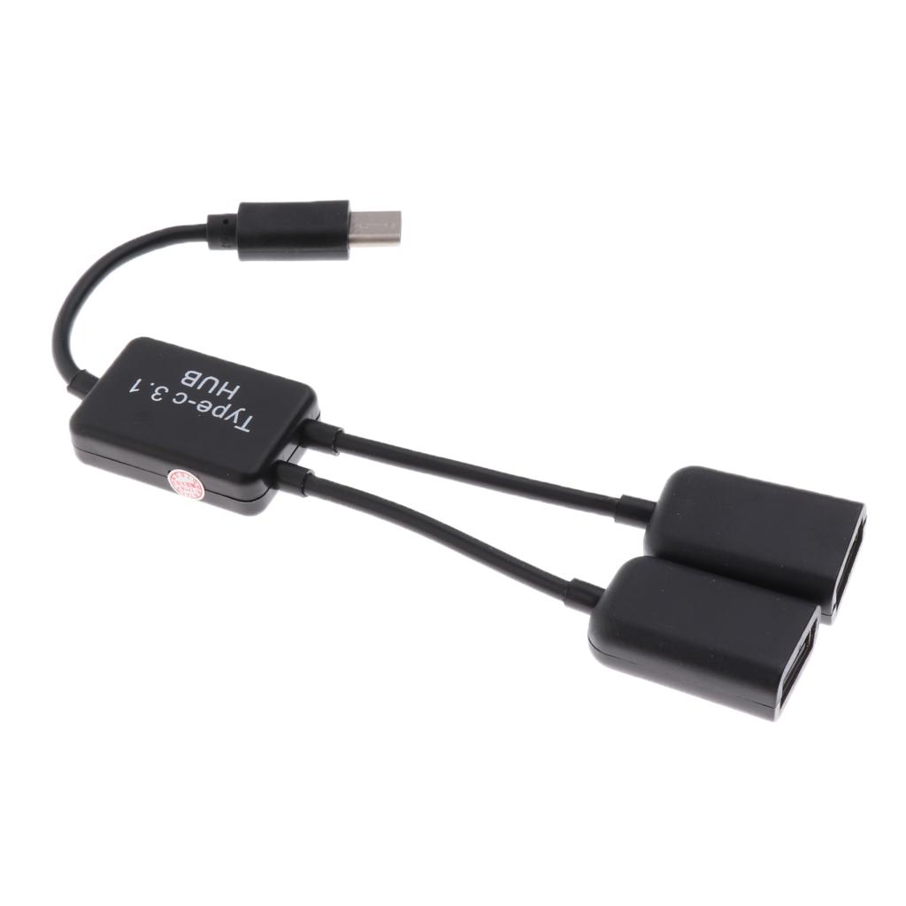 2 in 1 Type C to Dual USB Adapter Power Charger OTG Cable Splitter Adapter