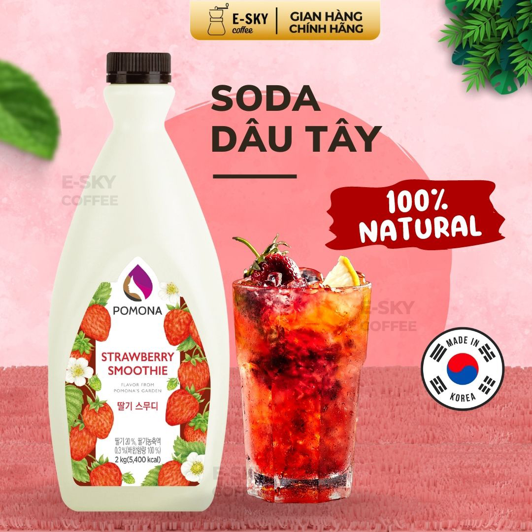 Mứt Dâu Tây Pomona Strawberry Smoothie Pha Chế Hàn Quốc Chai 2kg