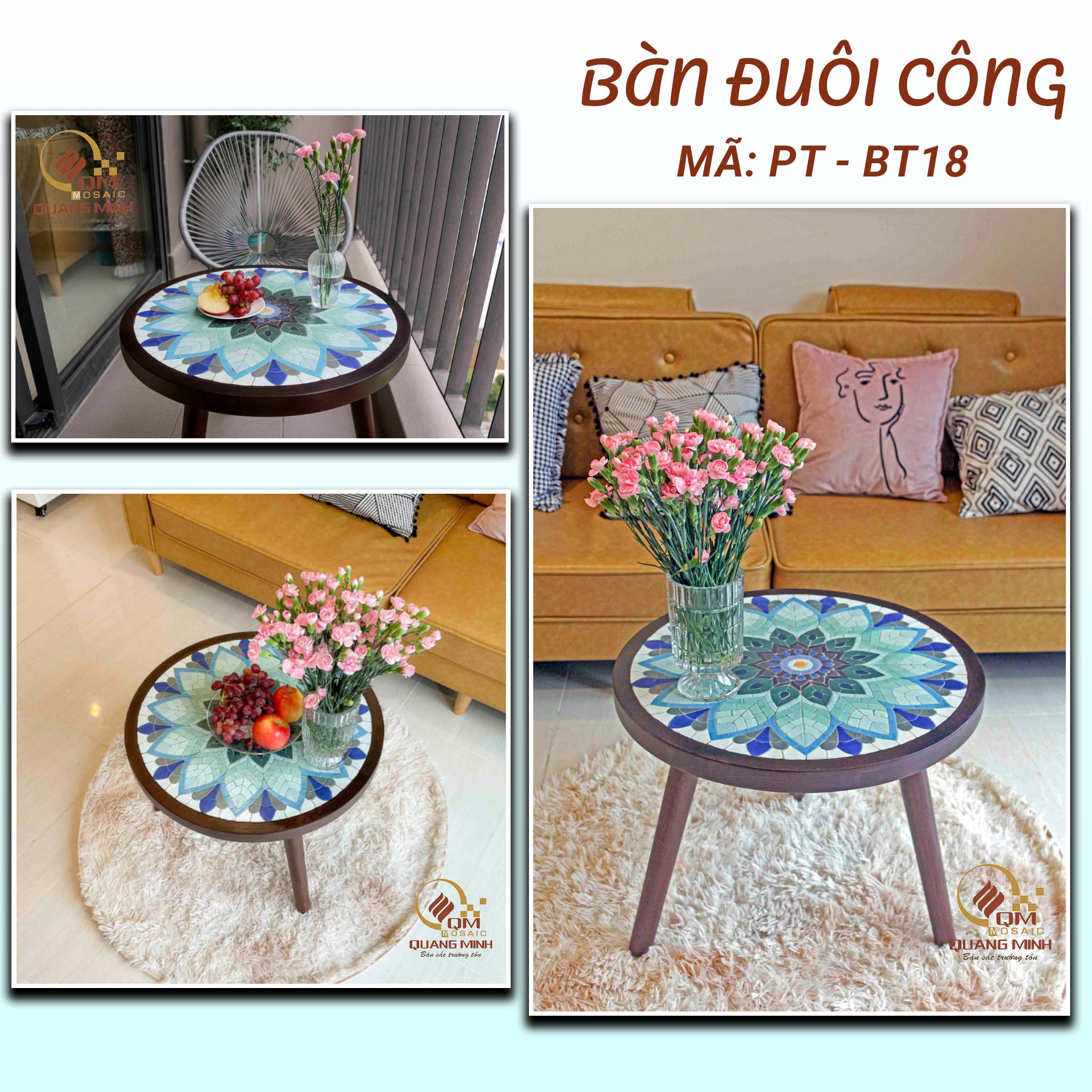 Bàn trà gốm Đuôi công-BT18