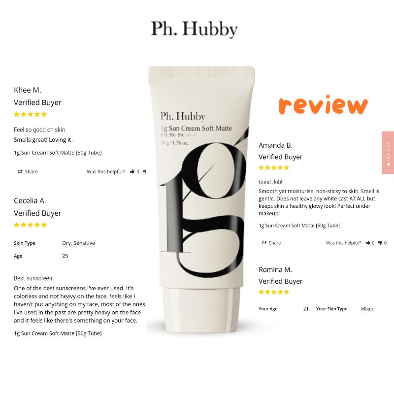 Kem chống nắng Ph Hubby 1g Sun Cream Soft Matte 50g SPF50++ PA++++