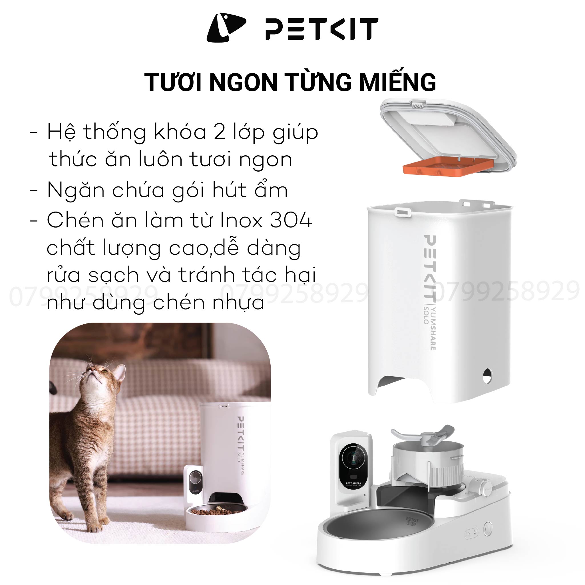 [Có CAMERA] Máy Cho Mèo, Chó Ăn Tự Động Petkit Fresh Element Solo YumShare màu Trắng