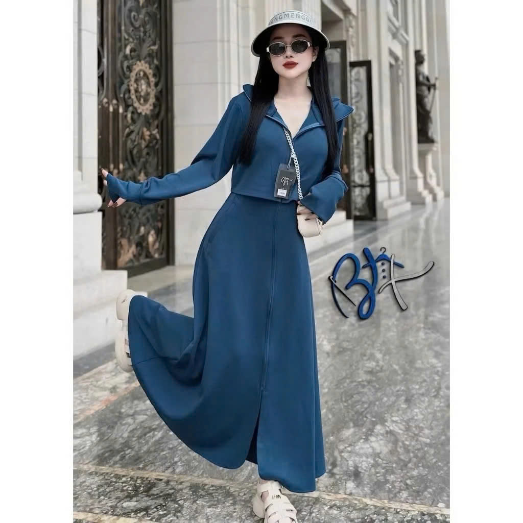 Áo khoác chống nắng nữ toàn thân 2 lớp cao cấp mũ trùm đầu tay xỏ ngón UPF50+ Size XL 53-66kg Vải Umi Cotton Co Dãn 4 Chiều Dày Dặn Làm Mát | Thời Trang | Đa Dụng