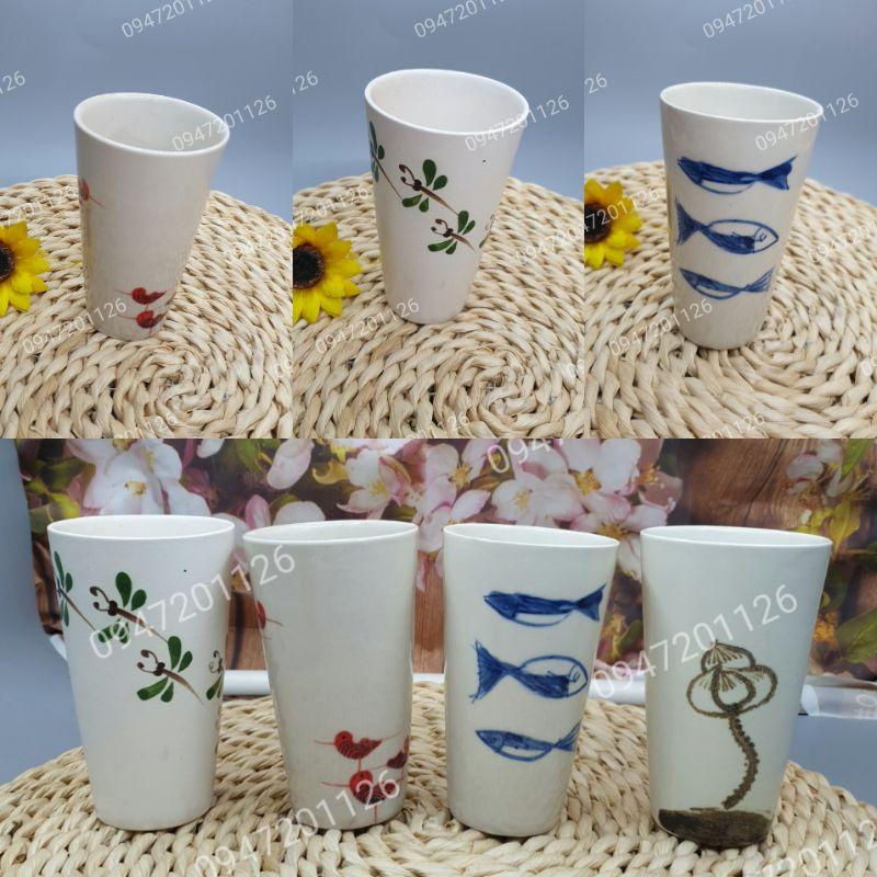 Cốc sứ dáng trụ thon 250ml vẽ hoa văn dễ thương - Cốc uống nước cốc uống cà phê - Gốm sứ Bát tràng