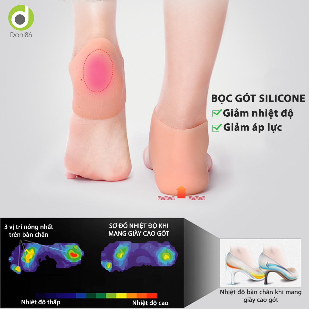 Vớ bọc gót chân silicone chống nứt nẻ chống bong tróc da, bảo vệ gót - Doni - DOPK68
