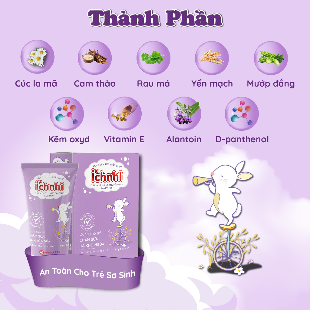 Kem chàm sữa thảo dược Ích Nhi - Tuýp 30gram, giảm ngứa nhanh, dưỡng ẩm sâu, an toàn cho trẻ sơ sinh