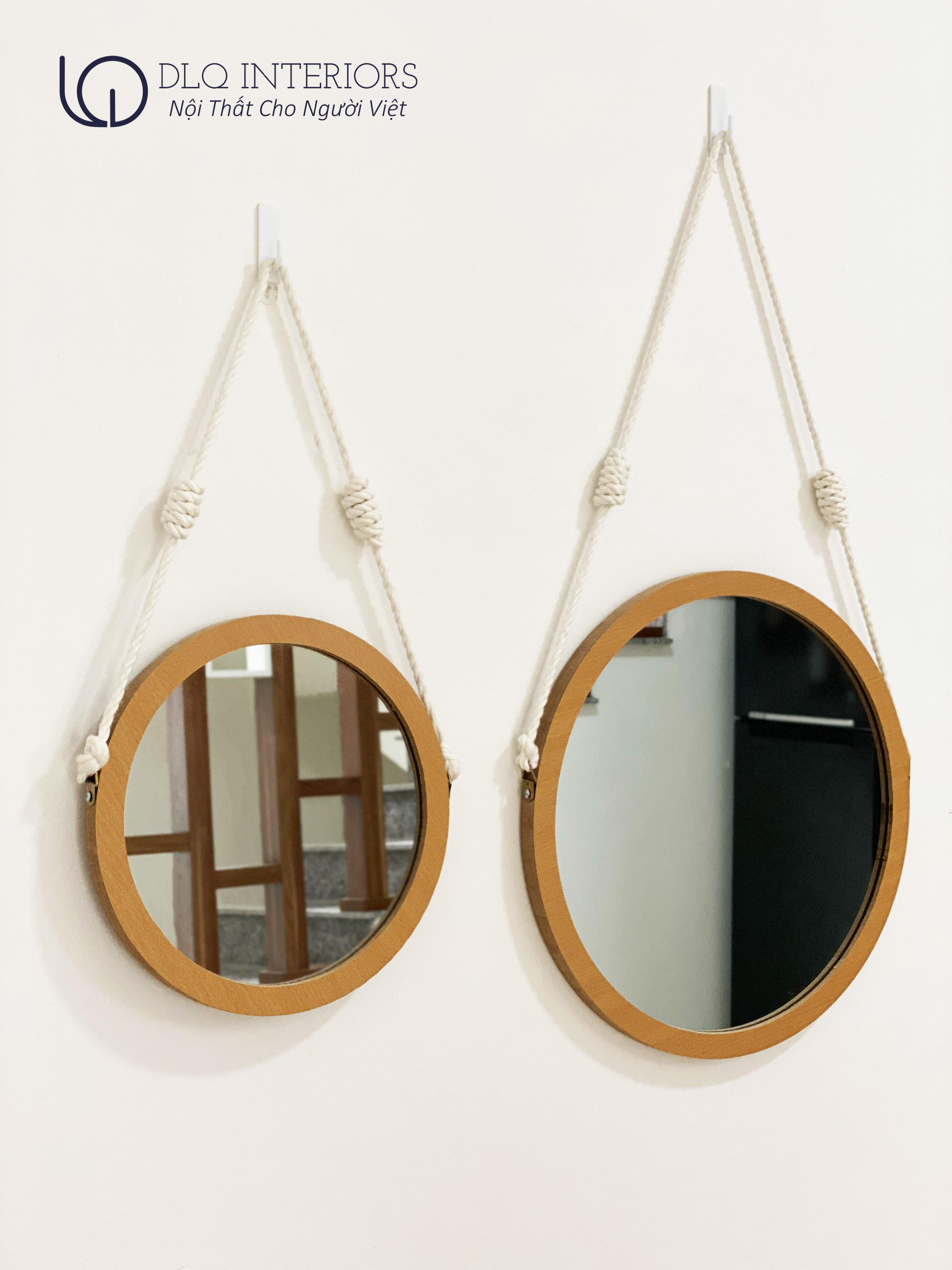 Gương Tròn Viền Gỗ Dây Thừng Treo Tường DLQ MIRROR Decor Góc Học Tập Làm Việc Phòng Ngủ Siêu Đẹp