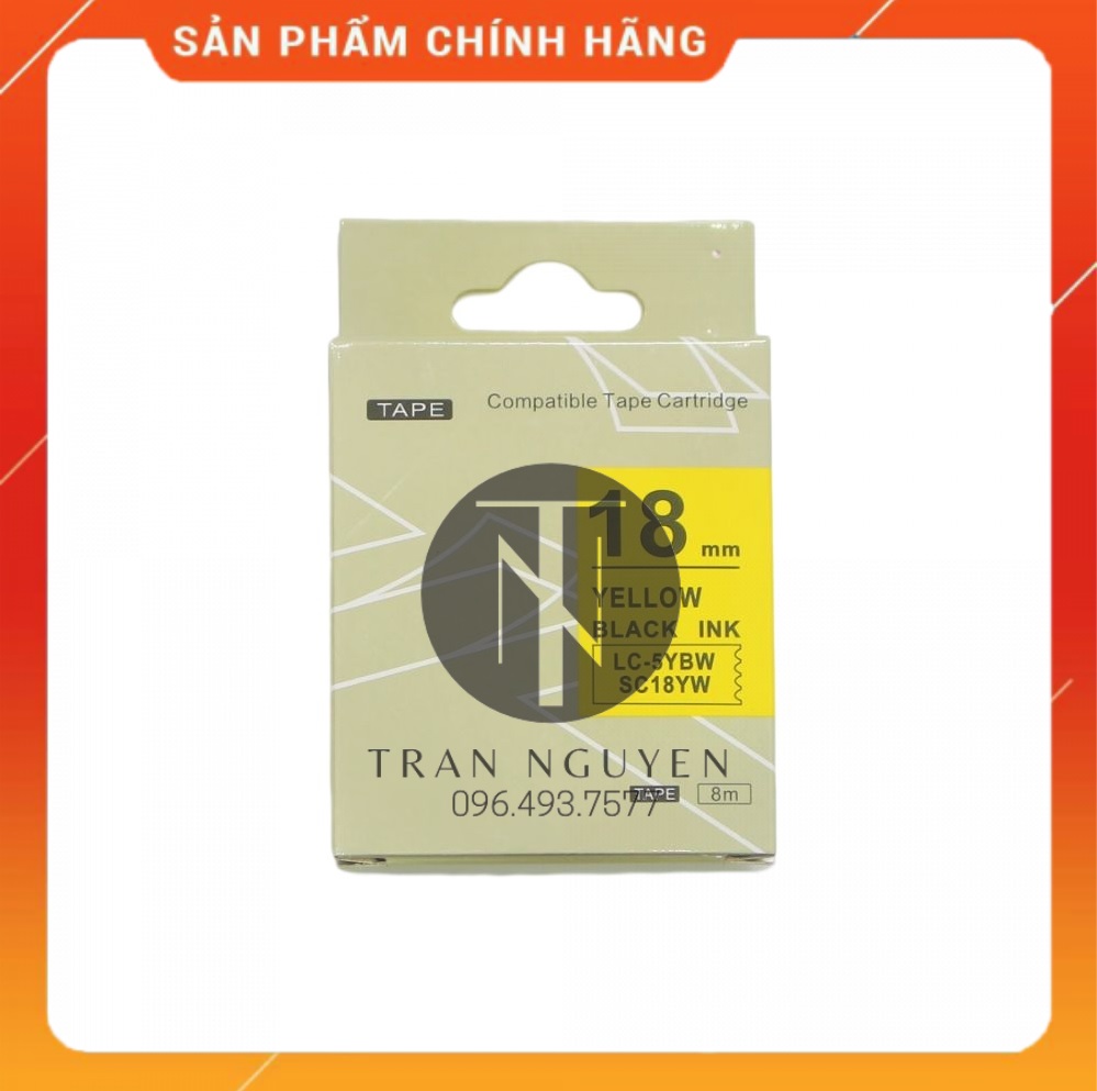 Nhãn in Tepra SC18YW - Chữ đen nền vàng 18mm x 8m - Hàng nhập khẩu