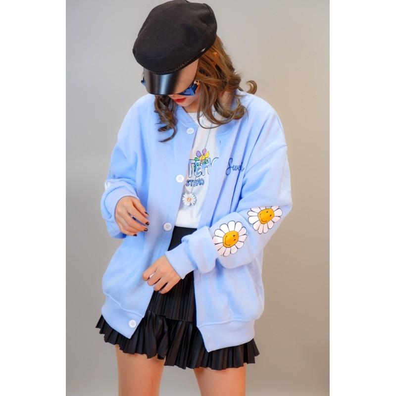 Áo khoác cardigan nữ nỉ bông dày dặn hàng quảng châu bomber in TAY HOA TAY DÂU - CANDA 3358